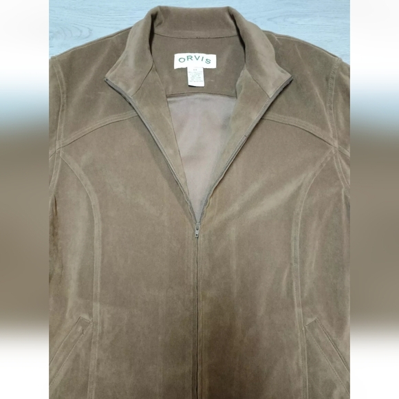 Orvis Women's Full Zip suede feel Jacket Olive Green Tan Size 14 - Picture 4 of 11